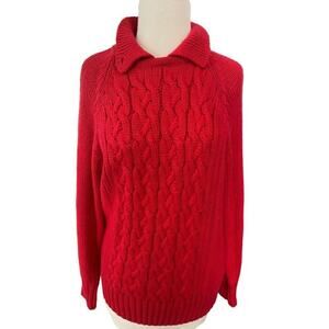 Large Illustrations Red Cable Knit Collared Vintage Sweater
